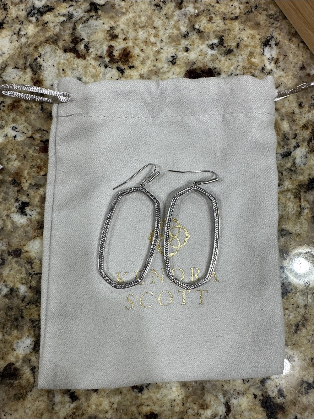 Kendra Scott Silver Textured Open Oval Drop Earrings